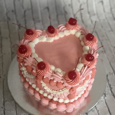 Cherry Top Vintage Heart Cake