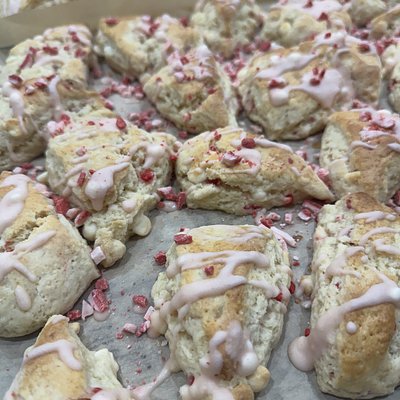 White Chocolate Candy Cane Sourdough Scones 8ct