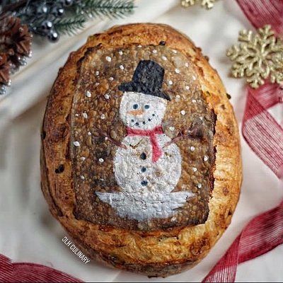 Snowman Painted Sourdough Loaf