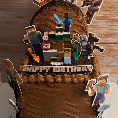 Custom MineCraft Theme 3 Layer Squared Bottom 6 Inch Round Top With Decorations 