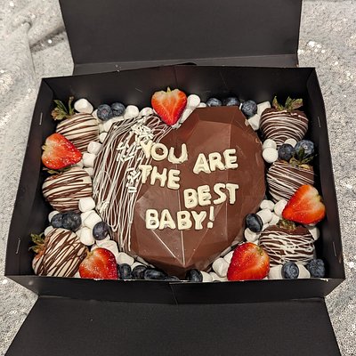 Chocolate Heart With 6ct-12 Dozen Strawberries 