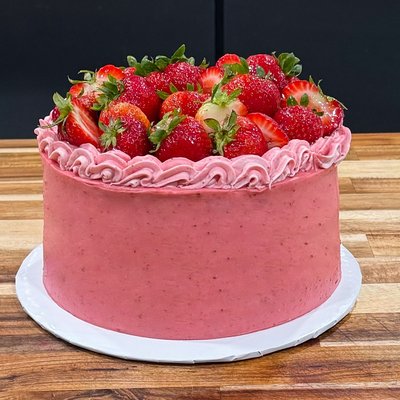 Strawberry 8 Inch 3 Layer Cake With Fresh Glazed Strawberries 