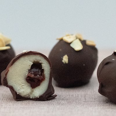 Brandy Cherry Marzipan Almond Truffles Chocolates One Dozen 