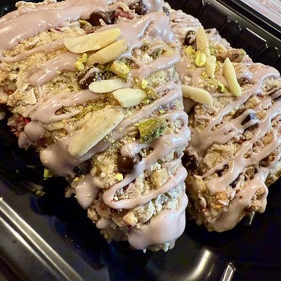 Raspberry Dark Chocolate Almond Pistachio Sourdough Scones 2ct