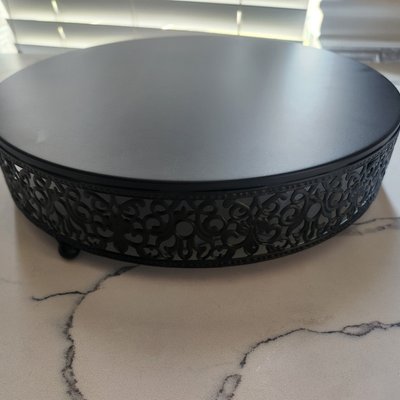 12" Round Black Metal Cake Stand *Rental*