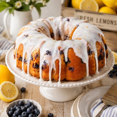 Glazed Lemon Blueberry Pound Cake 