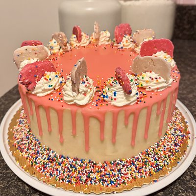 Pink Frosted Animal Cracker Cake