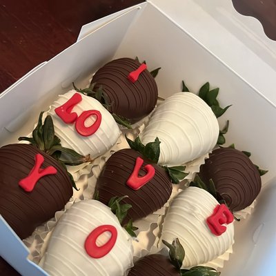 (9) chocolate covered strawberries.