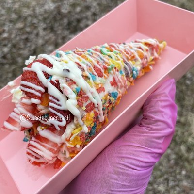 Fruity Pebble Stuffed Cheesecake Waffle Cone