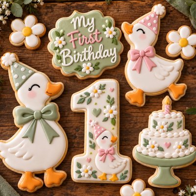 ] First Birthday Goose Sugar Cookie
