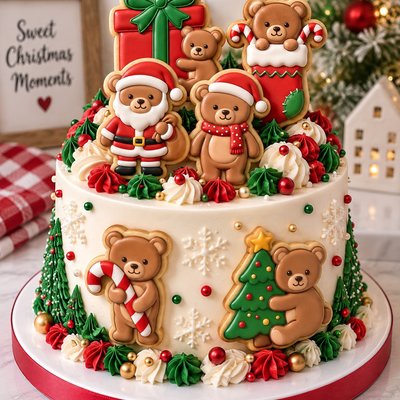 Christmas Celebration Cake With Cookies