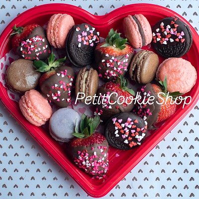Valentine’s  Steawberties, Oreos , French Macarons  Assortment Heart Shaped Box 