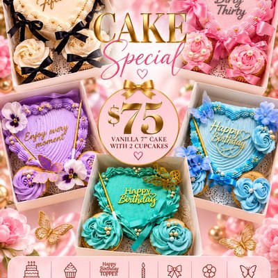 Heart Bento With 2 Cupcakes  To Customize Topper Or Flavor, Please Order At Least One Week In Advance 