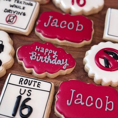 Custom Decorated Sugar Cookies “Route To 16” 6+ Designs