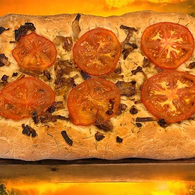 Focaccia W/ Carmalized Onions And Tomato 