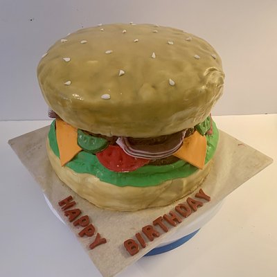 Hamburger Cake - 4 Layer - 8 Inch - Chocolate Cake - Fondant - Chocolate Buttercream 