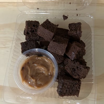Brownie Bites caramel Pecan dipping sauce 