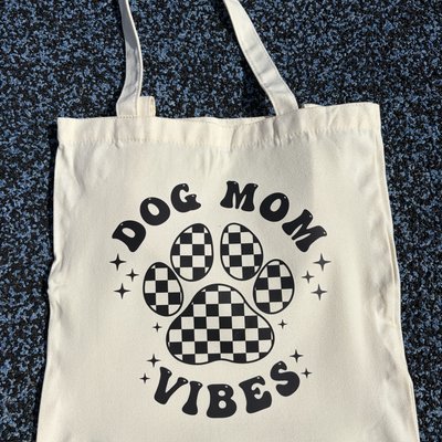 Dog Mom Vibes Checkered  Tote 