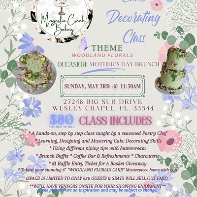 MOTHER’S DAY BRUNCH CAKE DECORATING CLASS SUNDAY MAY 3RD @11:30AM
