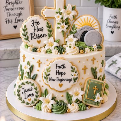 He Has Risen Christian Celebration Cake With Cookies