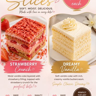 Strawberry Crunch And Vanilla Cake Slices 