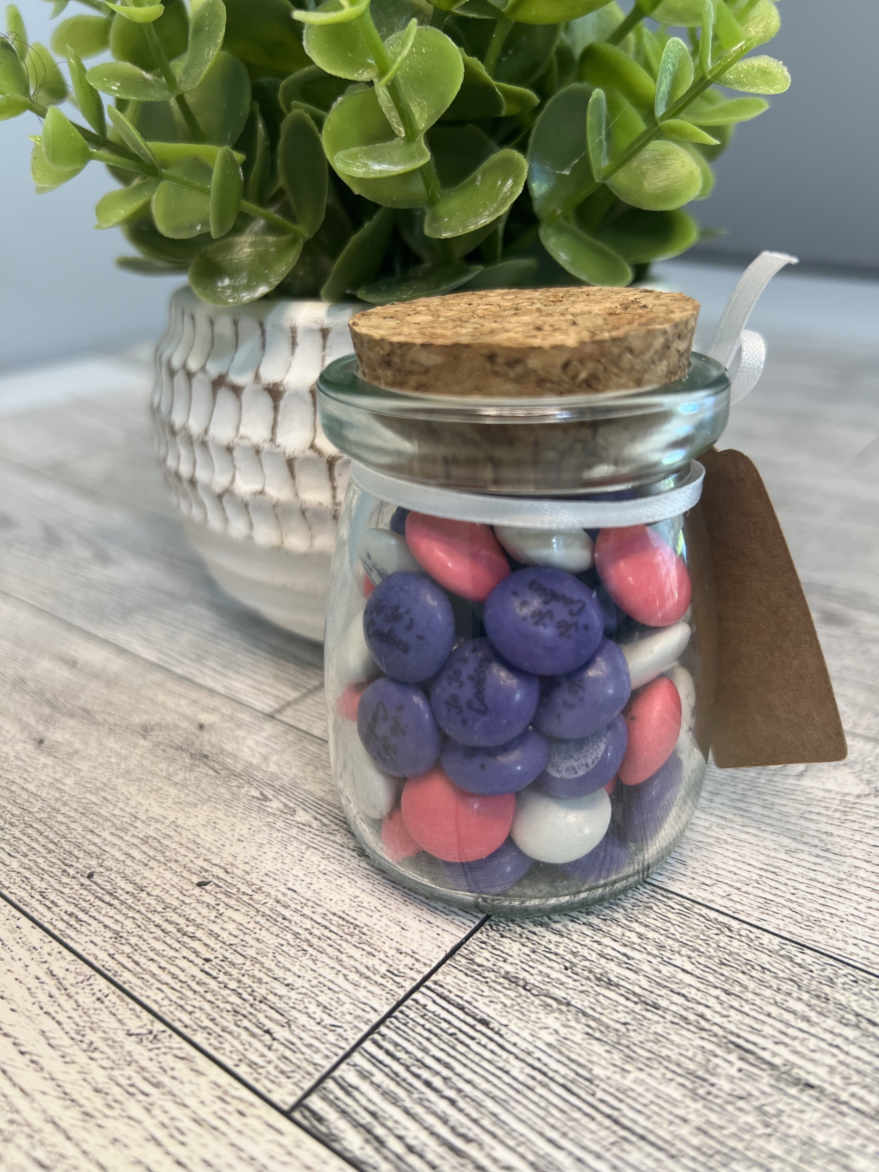 Customized M&M® Candy 3oz Glass Jar Favor