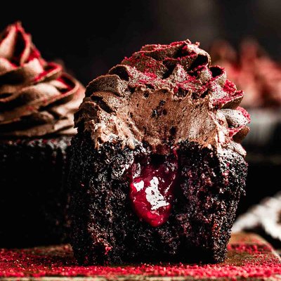 Dark Chocolate Espresso Cupcake w/ Raspberry Filling (12)