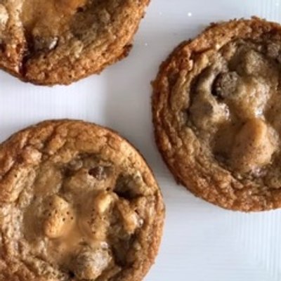 Extra Large Chocolate Chip Cookies : Toasted butter gives cookie a nutty caramel flavor. Large and small ghirardelli chocolate chips 