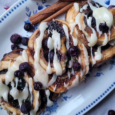 Blueberry Sourdough Cinnamon Rolls