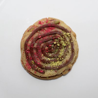 pistachio, raspberry, + chocolate