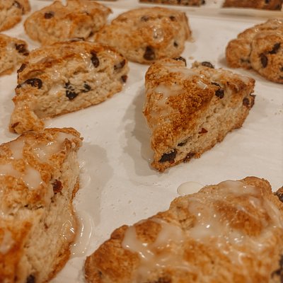 4 Cranberry Orange Sourdough Scones W/ Sweet Orange Glaze 