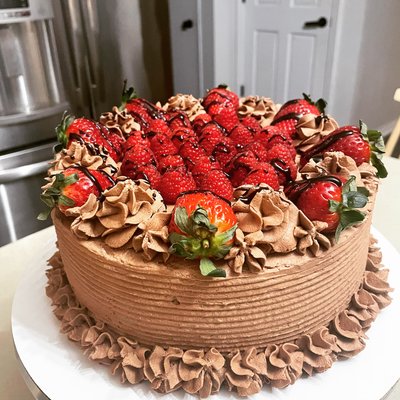 Chocolate Cake With Chocolate Mousse Frosting (berries of your choice)