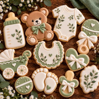 Green  Baby Shower Custom Cookies 