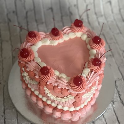 Cherry Top Vintage Heart Cake