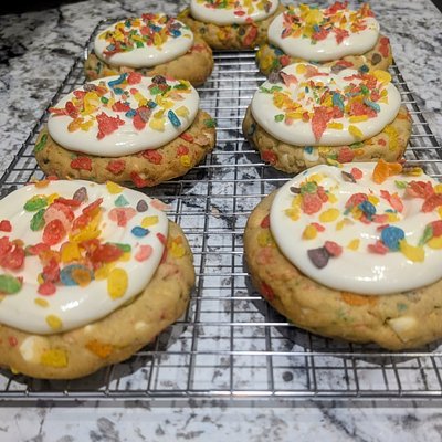 Frosted Fruity Pebble Cookies 