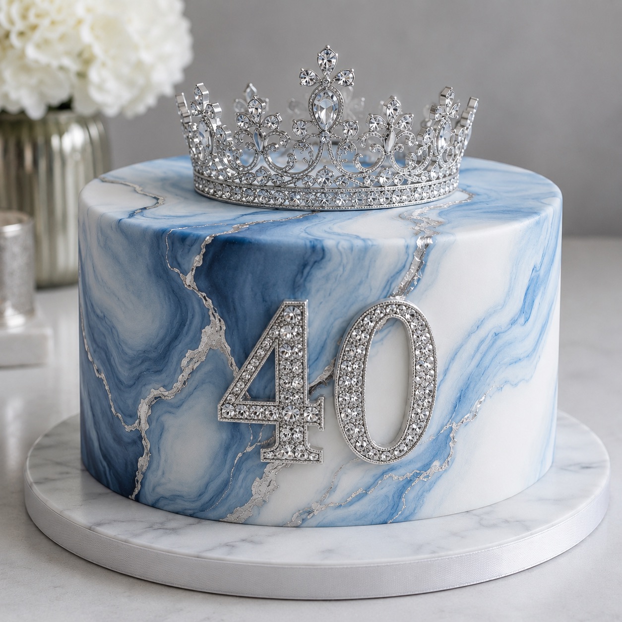 8 Inch Blue And White Marbled Cake 