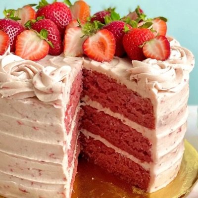 Fresh Strawberry Cake & Icing With Fresh Strawberries 8 Inch (serves 8-12)