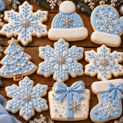 Light Blue ￼ Snowflakes Celebration cookie, your design