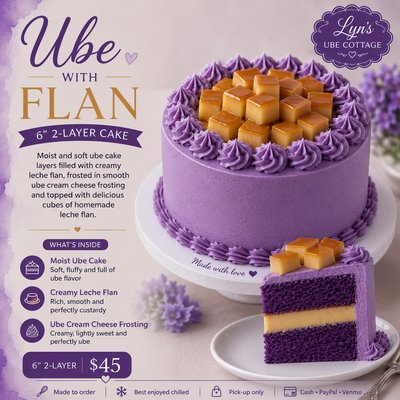 Ube With Flan Cake 6”2 Layer