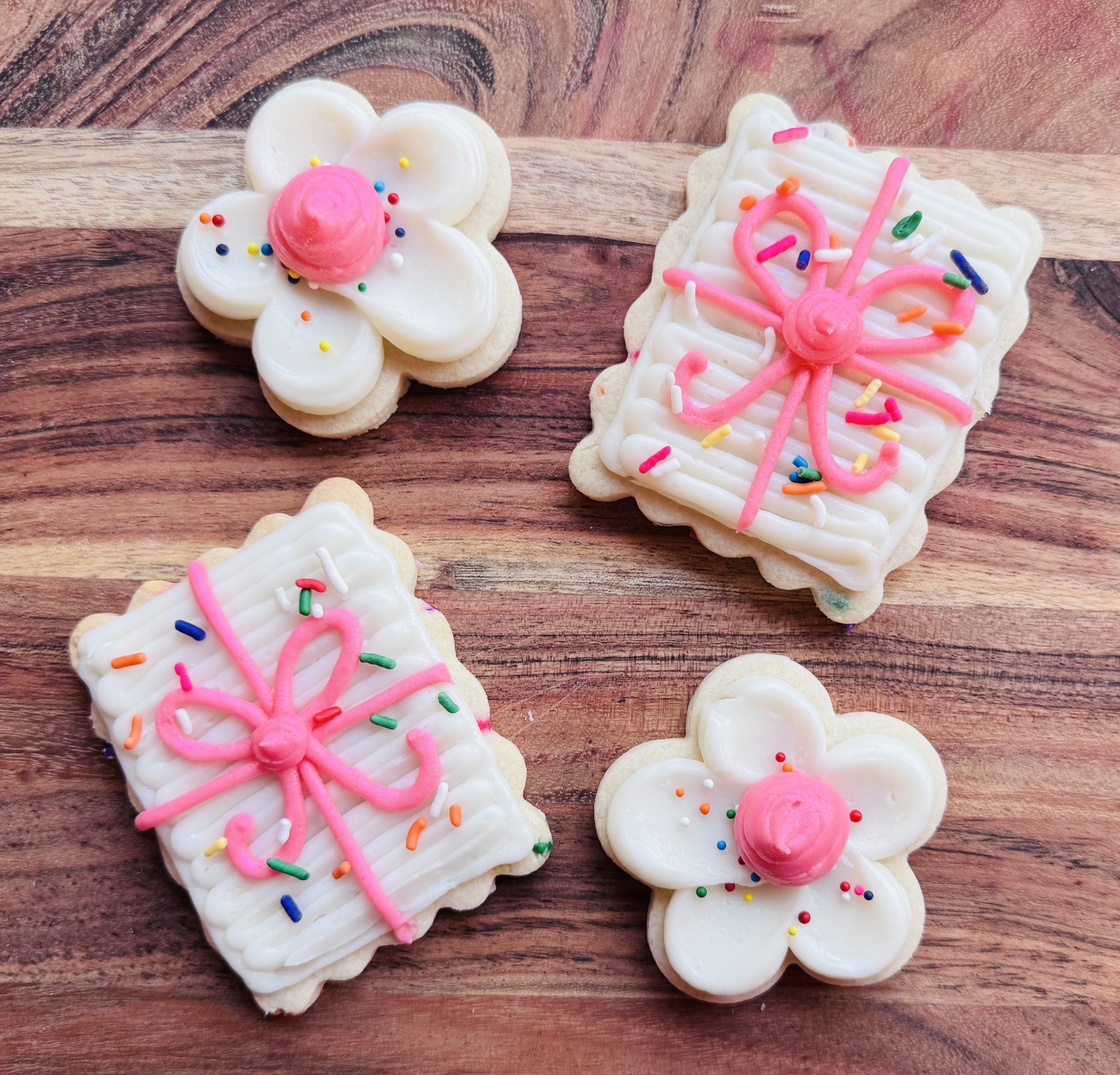 Birthday Present And Daisy Sugar Cookies With Buttercream Frosting