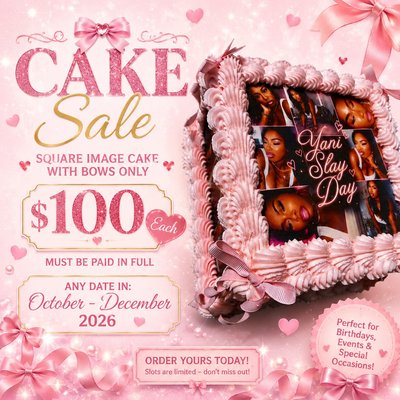 Square Cake Sale With Image And Bows 