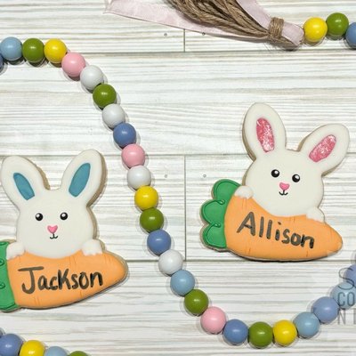 Personalized Bunny Holding Carrot Cookie 