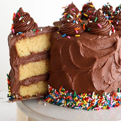 Classic Yellow & Chocolate Fudge Cake 