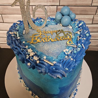 3 Layer Marble Blue Heart Cake