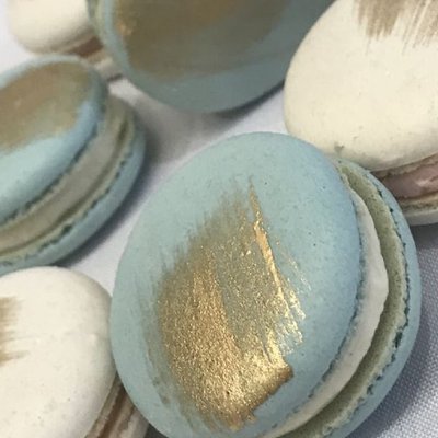 Gold Painted Macarons (12) List Color And Flavor In Notes.