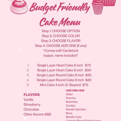 “Budget Friendly Cake Menu”❤️