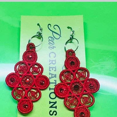 Lace Earrings- Red With Red Stones