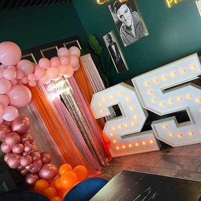 Backdrop, Balloons, Neon Light, 2 4ft Numbers