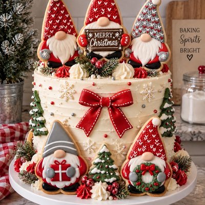 Christmas Celebration Cake With Cookies