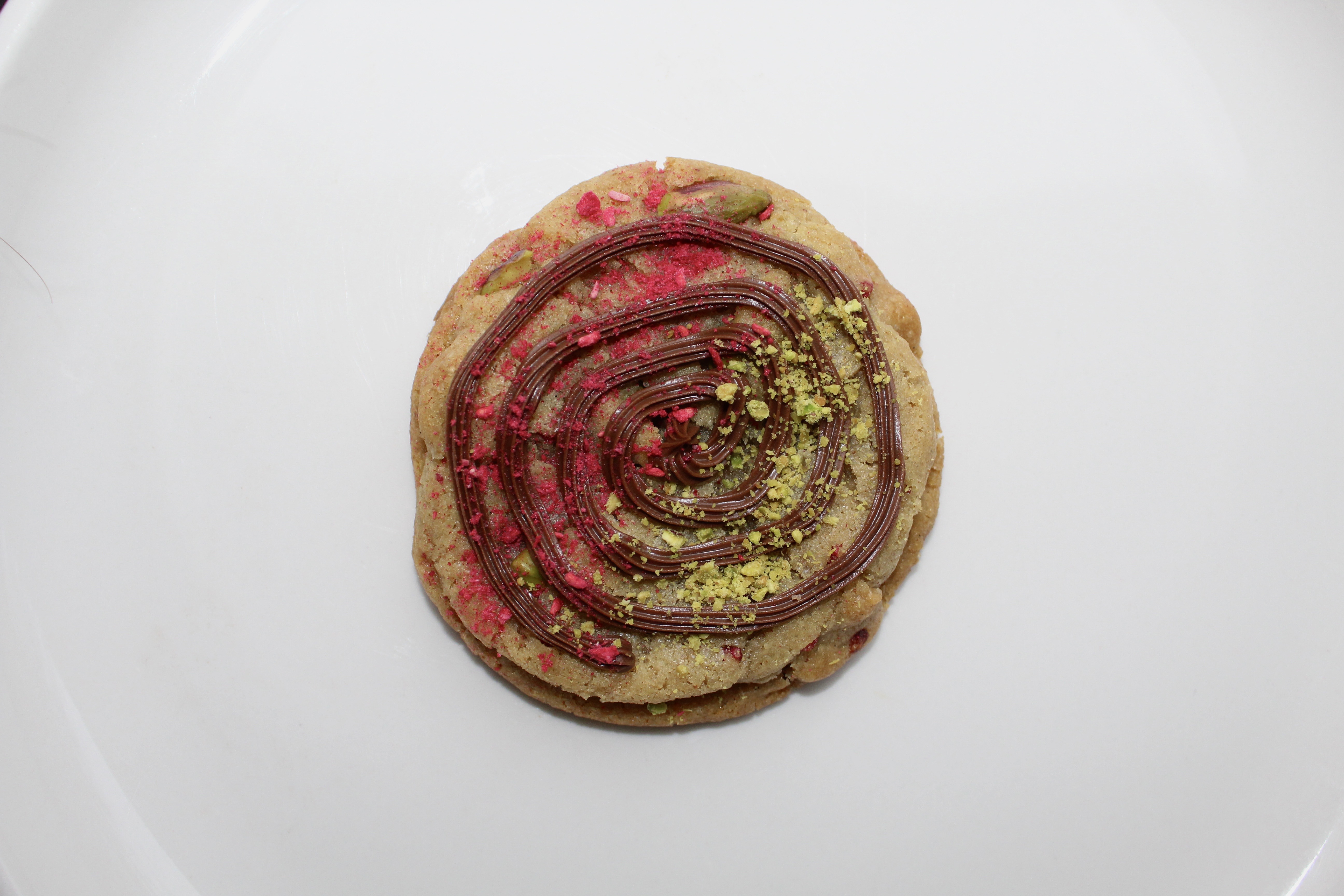 pistachio, raspberry, + chocolate